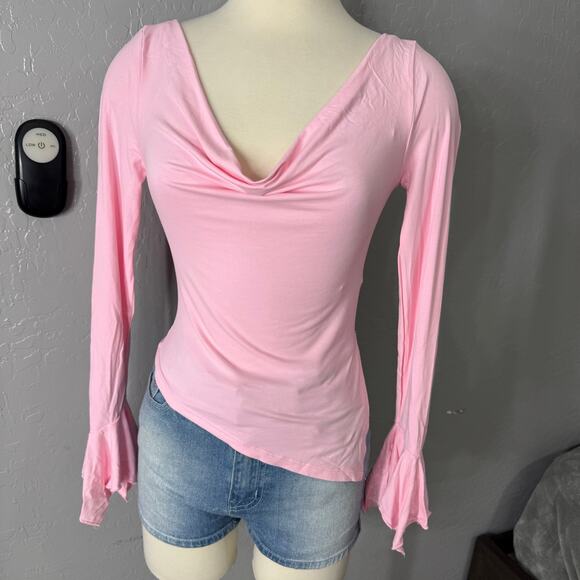 Edikted Rayna Cowl Neck Asymmetric Top, Pink, XS - Picture 1 of 4